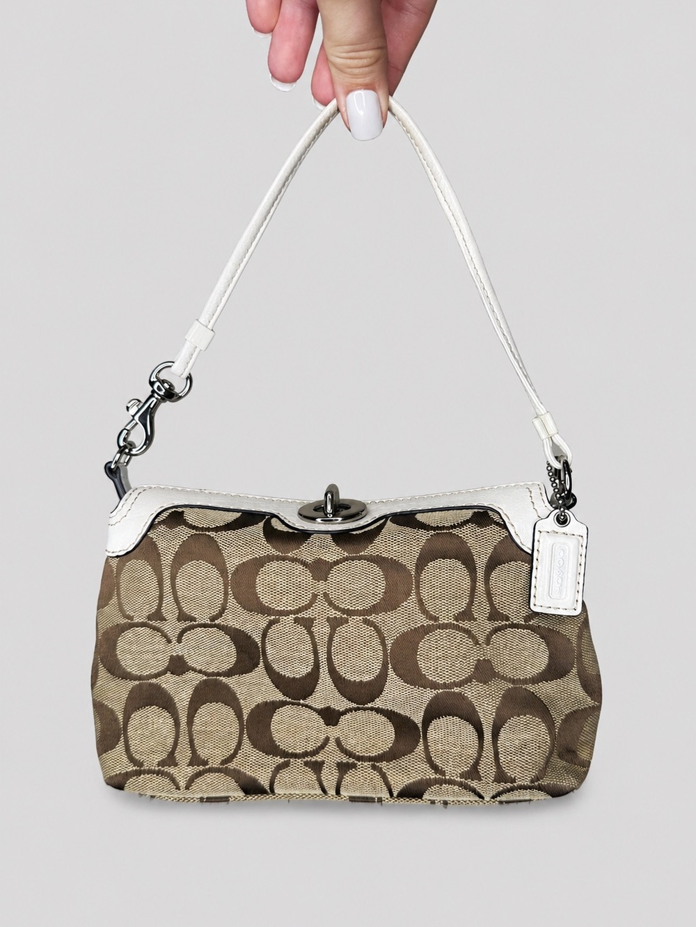 Coach Signature Jacquard Shoulder Bag in Brown and White